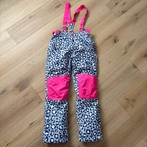 Boden Girls 15-16Y Snow Pants Leopard Print Pink Adjustable Straps Winter Ski*Q6